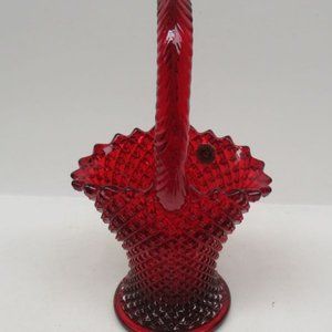 Westmoreland Glass Ruby Red ENGLISH HOBNAIL 9 Inch High Handled Basket, OL
